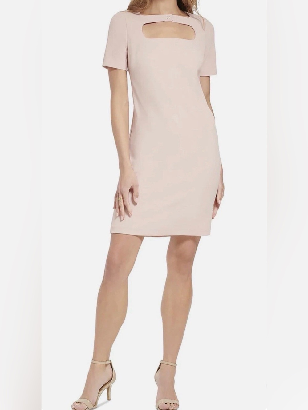 Tommy Hilfiger Women's Cutout Scuba Crepe Sheath Dress - Misty Rose, 14, $119